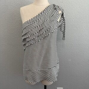 BCBGMaxAzria One Shoulder Striped Silk Blouse Size Small